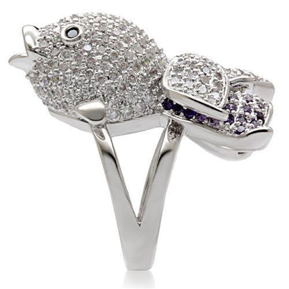 Rhodium Brass Ring with AAA Grade CZ in Multi Color Size 7