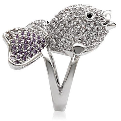 Rhodium Brass Ring with AAA Grade CZ in Multi Color Size 7