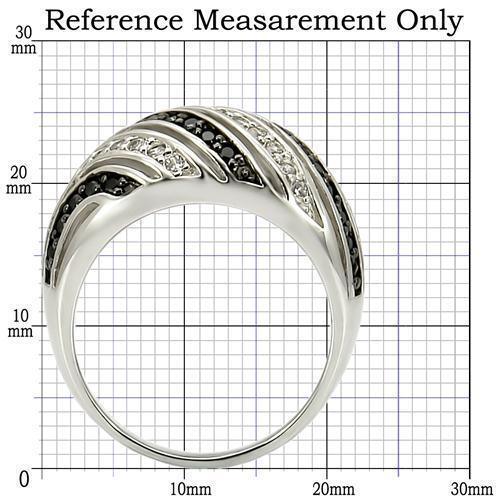 0W224 - Rhodium + Ruthenium Brass Ring with AAA Grade CZ in Jet Size 5