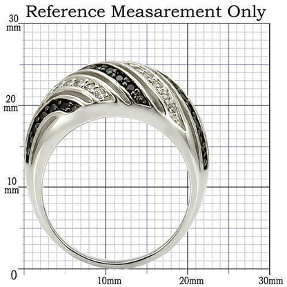 0W224 - Rhodium + Ruthenium Brass Ring with AAA Grade CZ in Jet Size 5