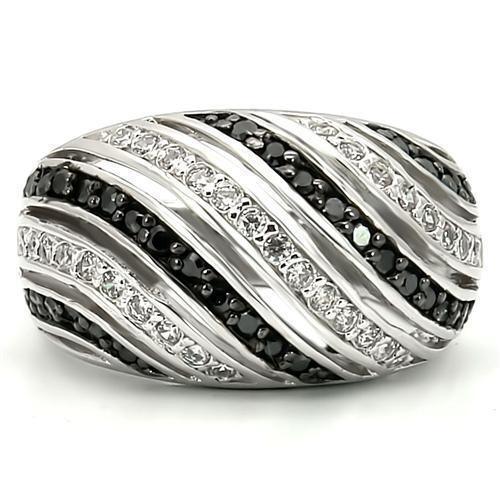 0W224 - Rhodium + Ruthenium Brass Ring with AAA Grade CZ in Jet Size 5