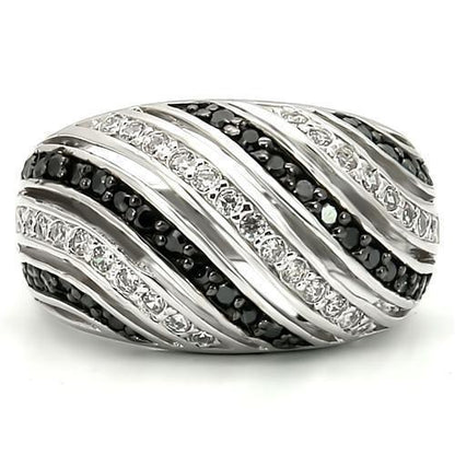 0W224 - Rhodium + Ruthenium Brass Ring with AAA Grade CZ in Jet Size 5