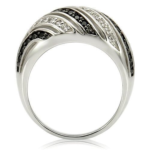 0W224 - Rhodium + Ruthenium Brass Ring with AAA Grade CZ in Jet Size 5