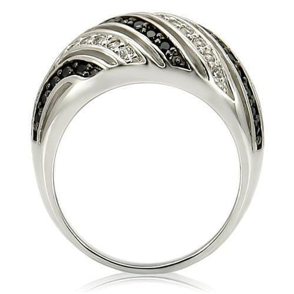 0W224 - Rhodium + Ruthenium Brass Ring with AAA Grade CZ in Jet Size 5
