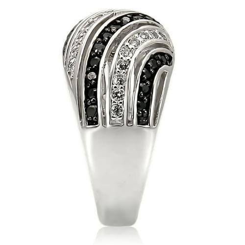 0W224 - Rhodium + Ruthenium Brass Ring with AAA Grade CZ in Jet Size 5