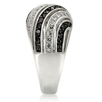 0W224 - Rhodium + Ruthenium Brass Ring with AAA Grade CZ in Jet Size 5