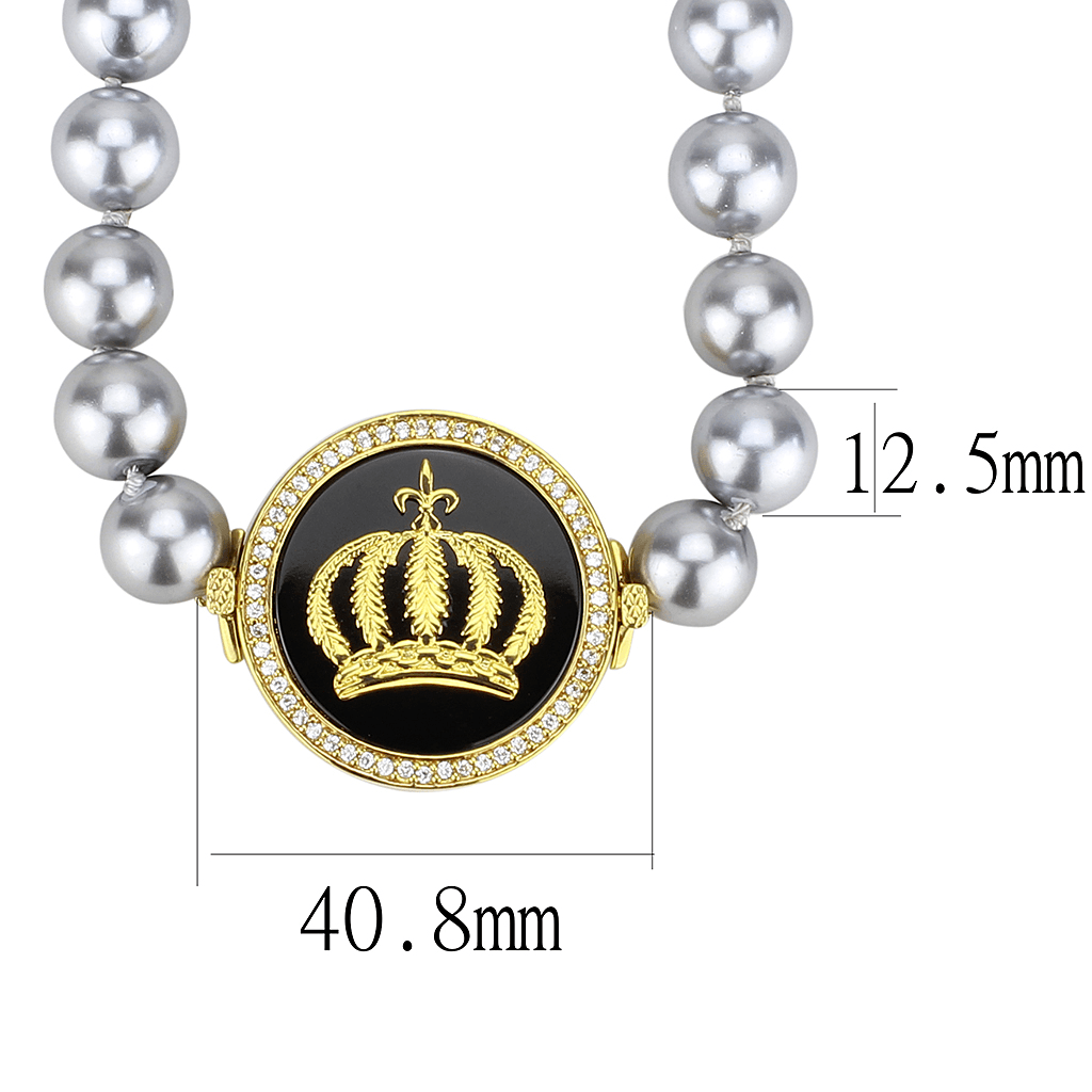 LO2646 - Gold Brass Necklace with Semi-Precious Onyx in Jet