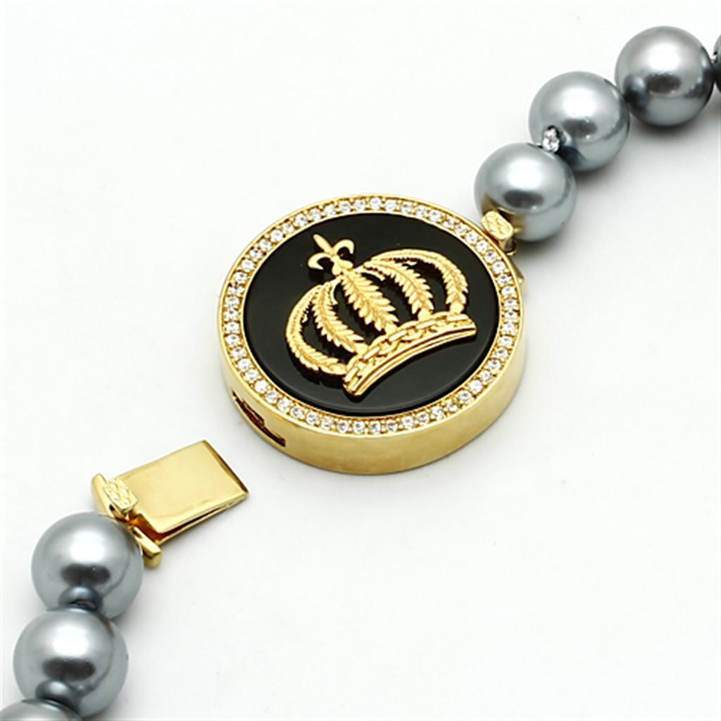 LO2646 - Gold Brass Necklace with Semi-Precious Onyx in Jet
