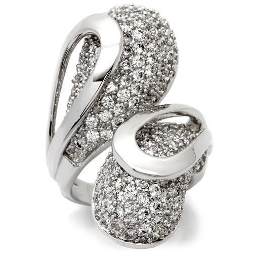 0W118 - Rhodium Brass Ring with AAA Grade CZ  in Clear Size 7