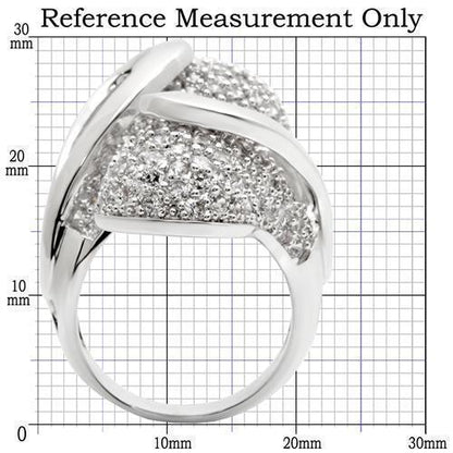 0W118 - Rhodium Brass Ring with AAA Grade CZ  in Clear Size 7
