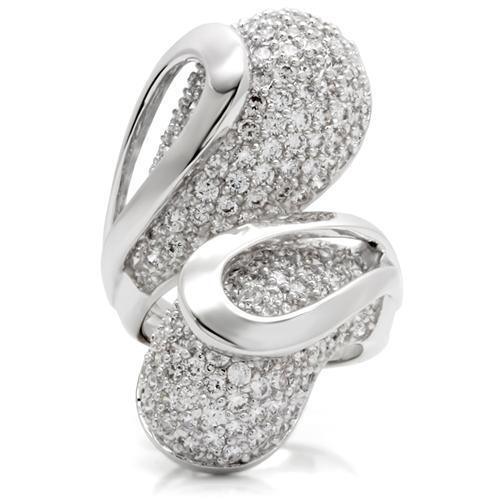 0W118 - Rhodium Brass Ring with AAA Grade CZ  in Clear Size 7