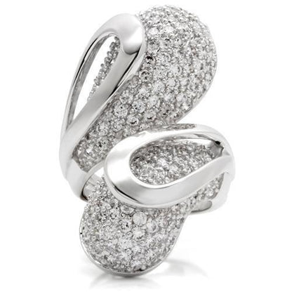 0W118 - Rhodium Brass Ring with AAA Grade CZ  in Clear Size 7