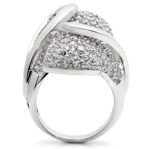 0W118 - Rhodium Brass Ring with AAA Grade CZ  in Clear Size 7