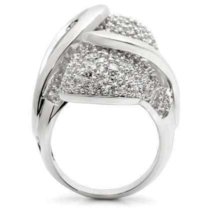 0W118 - Rhodium Brass Ring with AAA Grade CZ  in Clear Size 7