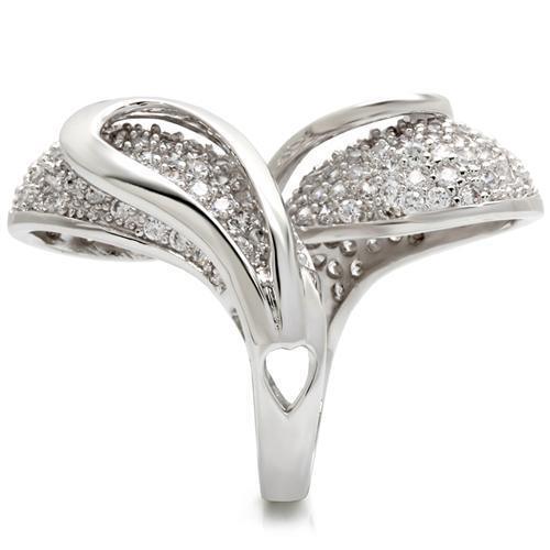 0W118 - Rhodium Brass Ring with AAA Grade CZ  in Clear Size 7