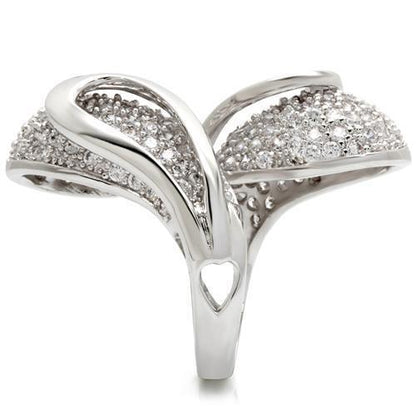 0W118 - Rhodium Brass Ring with AAA Grade CZ  in Clear Size 7