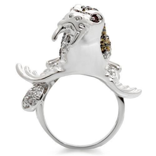 0W008 - Rhodium + Ruthenium Brass Ring with AAA Grade CZ  in Multi Color Size 7