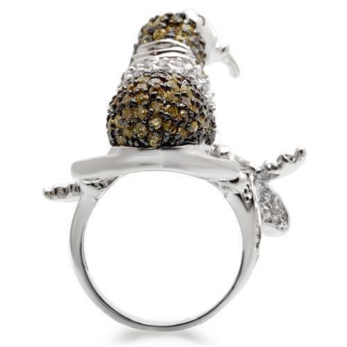 0W008 - Rhodium + Ruthenium Brass Ring with AAA Grade CZ  in Multi Color Size 7
