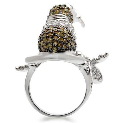 0W008 - Rhodium + Ruthenium Brass Ring with AAA Grade CZ  in Multi Color Size 7