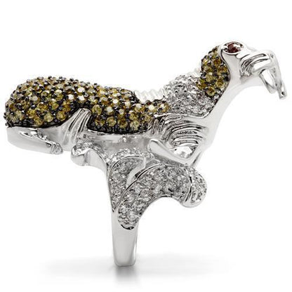 0W008 - Rhodium + Ruthenium Brass Ring with AAA Grade CZ  in Multi Color Size 7