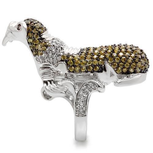 0W008 - Rhodium + Ruthenium Brass Ring with AAA Grade CZ  in Multi Color Size 7
