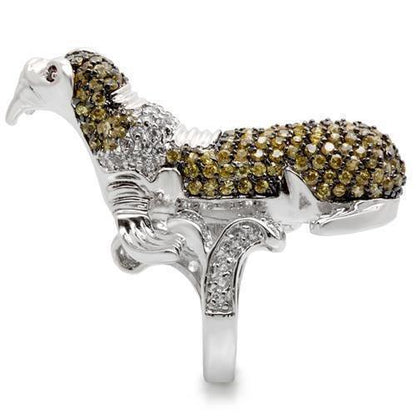 0W008 - Rhodium + Ruthenium Brass Ring with AAA Grade CZ  in Multi Color Size 7