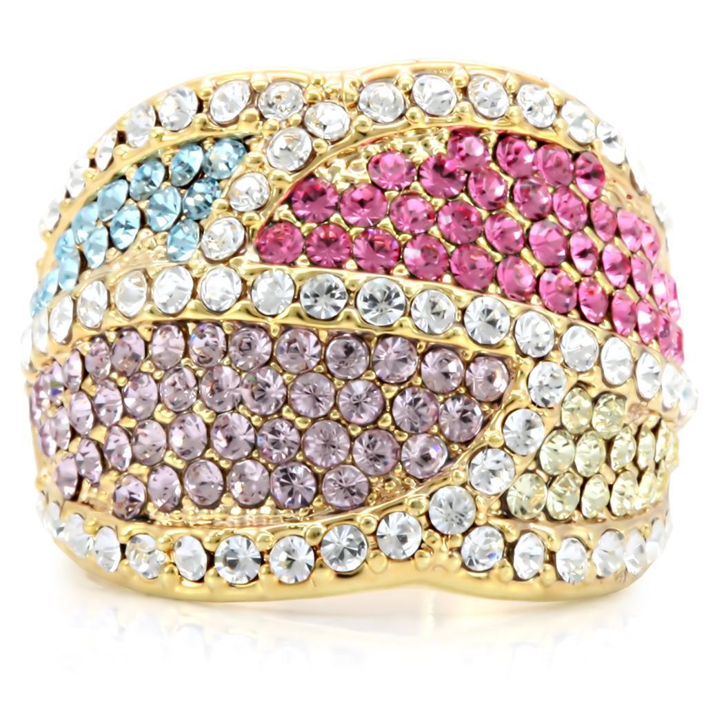 Gold Brass Ring with Top Grade Crystal in Multi Color Size 7