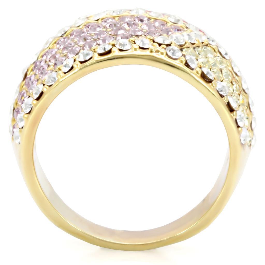 Gold Brass Ring with Top Grade Crystal in Multi Color Size 7