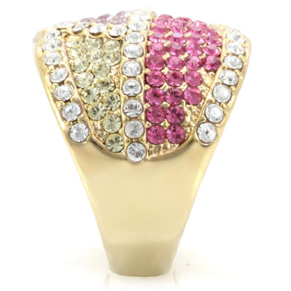 Gold Brass Ring with Top Grade Crystal in Multi Color Size 7