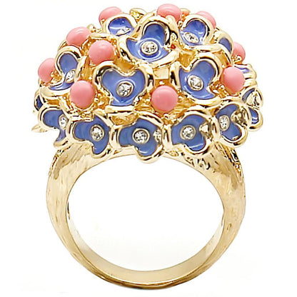 Gold Brass Ring with Semi-Precious Coral in Rose