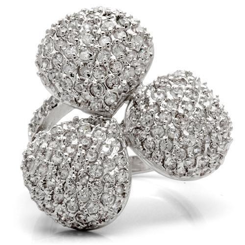 0W145 - Rhodium Brass Ring with AAA Grade CZ in Clear Size 7