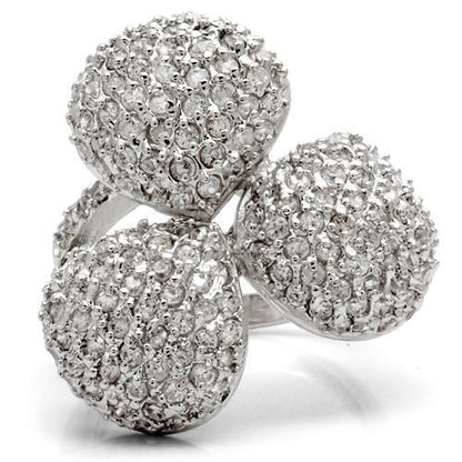 0W145 - Rhodium Brass Ring with AAA Grade CZ in Clear Size 7