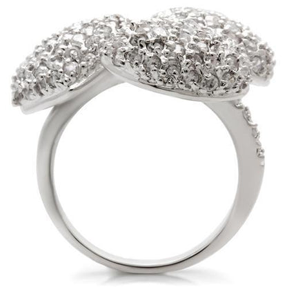0W145 - Rhodium Brass Ring with AAA Grade CZ in Clear Size 7