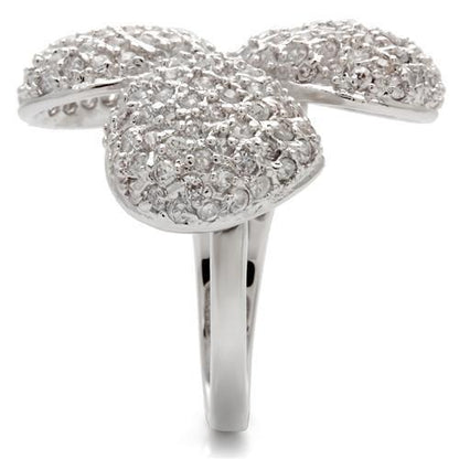 0W145 - Rhodium Brass Ring with AAA Grade CZ in Clear Size 7