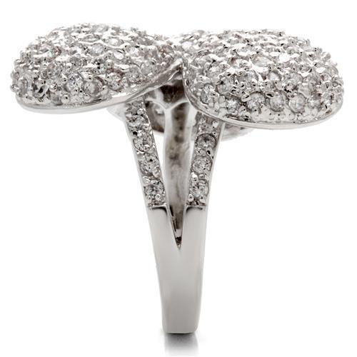 0W145 - Rhodium Brass Ring with AAA Grade CZ in Clear Size 7
