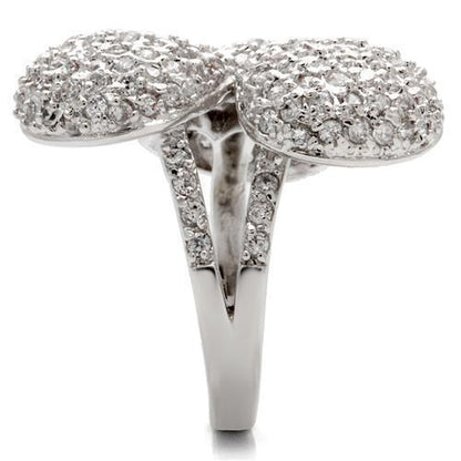 0W145 - Rhodium Brass Ring with AAA Grade CZ in Clear Size 7