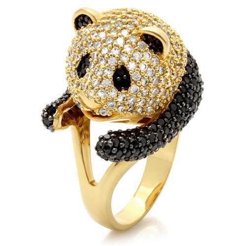 0W182 - Gold+Ruthenium Brass Ring with AAA Grade CZ  in Jet Size 8