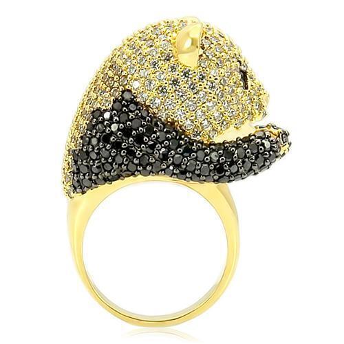 0W182 - Gold+Ruthenium Brass Ring with AAA Grade CZ  in Jet Size 8