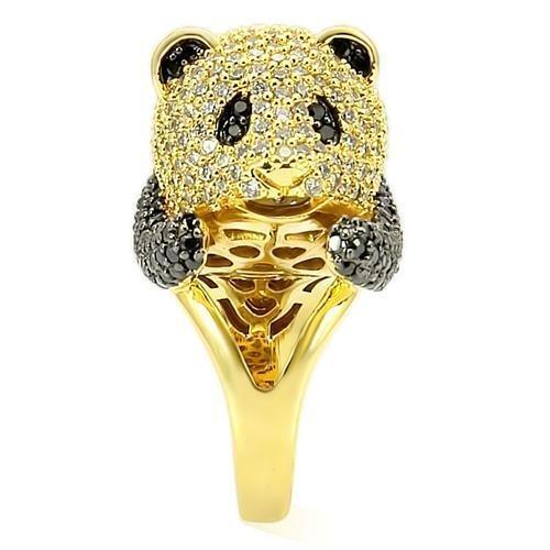0W182 - Gold+Ruthenium Brass Ring with AAA Grade CZ  in Jet Size 8