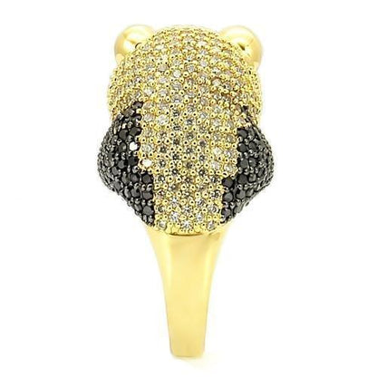 0W182 - Gold+Ruthenium Brass Ring with AAA Grade CZ  in Jet Size 8