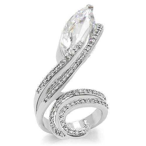 Rhodium Brass Ring with AAA Grade CZ  in Clear Size 5