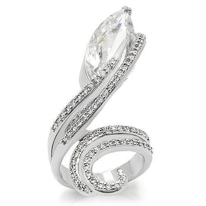 Rhodium Brass Ring with AAA Grade CZ  in Clear Size 5