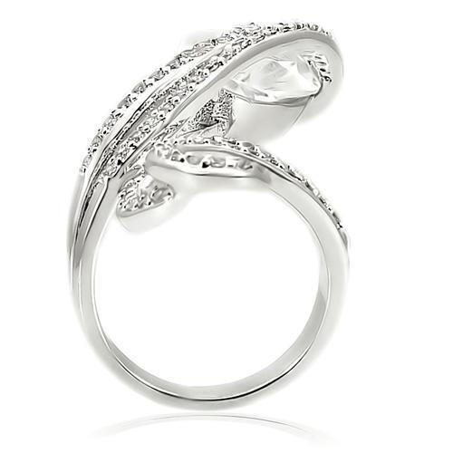 Rhodium Brass Ring with AAA Grade CZ  in Clear Size 5
