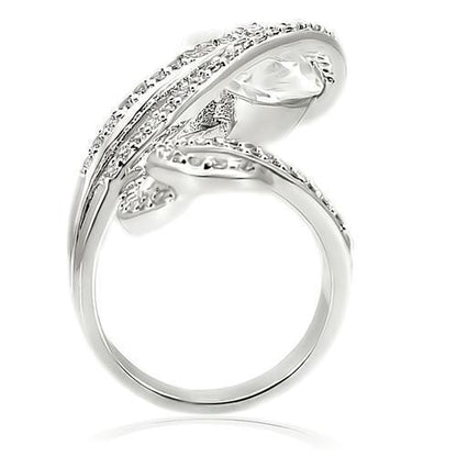 Rhodium Brass Ring with AAA Grade CZ  in Clear Size 5