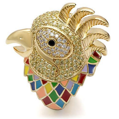 Gold Brass Ring with AAA Grade CZ in Multi Color Size 7