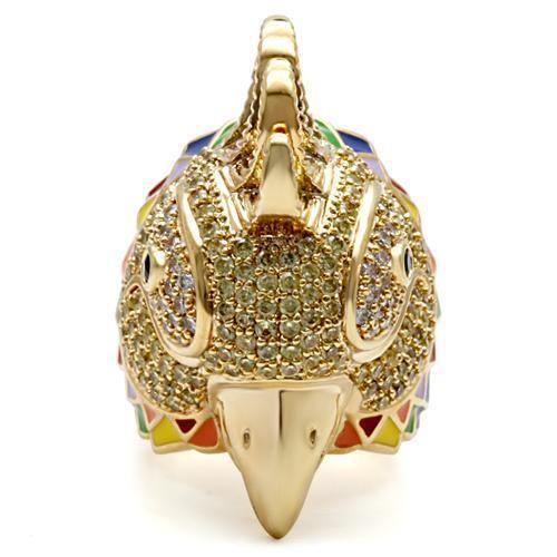 Gold Brass Ring with AAA Grade CZ in Multi Color Size 7