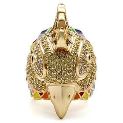 Gold Brass Ring with AAA Grade CZ in Multi Color Size 7