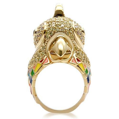 Gold Brass Ring with AAA Grade CZ in Multi Color Size 7