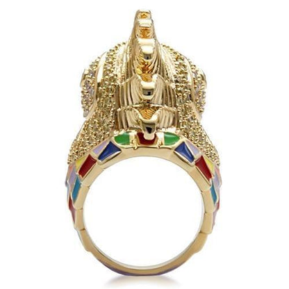 Gold Brass Ring with AAA Grade CZ in Multi Color Size 7