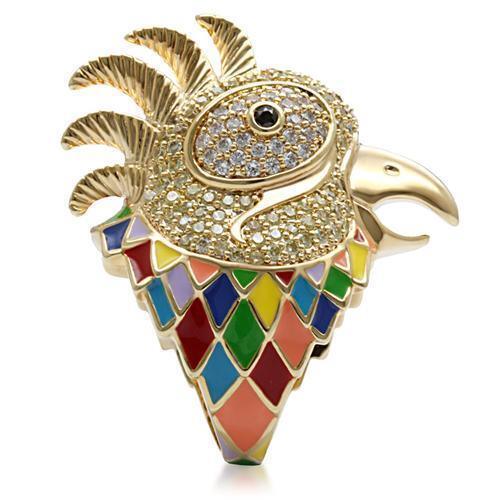 Gold Brass Ring with AAA Grade CZ in Multi Color Size 7